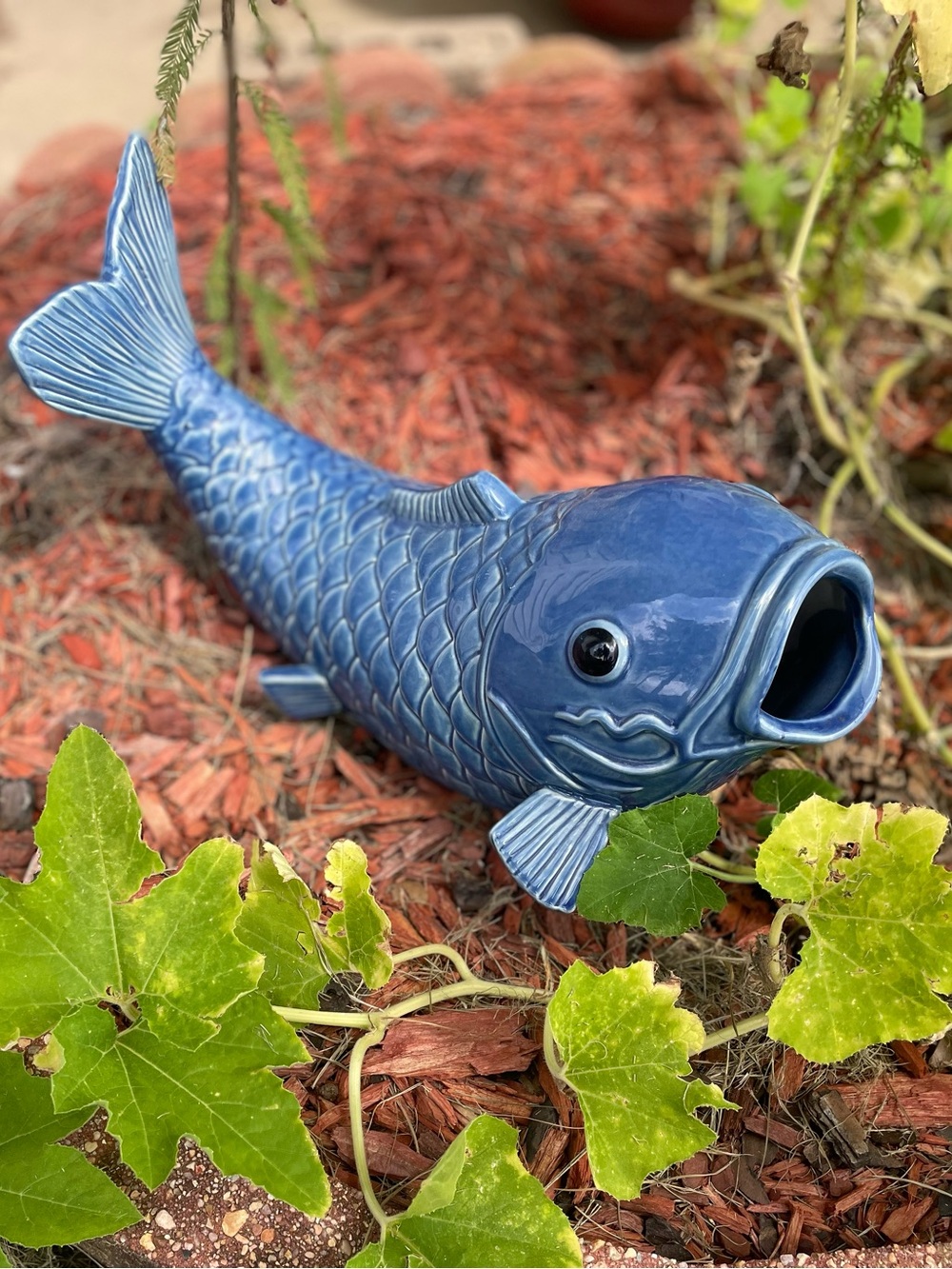 Large Blue Ceramic Koi Fish Vase